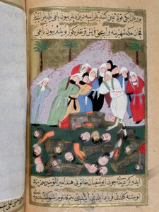 हिंद, अबू सुफियान इब्न हर्ब की पत्नी, मुहम्मद का दुश्मन, और अन्य क़रीचाइट महिलाएं उहुद (ओहोद) की लड़ाई में मारे गए मुसलमानों के शरीर को अपंग करने की तैयारी करती हैं और पैगंबर मुहम्मद (मुहम्मत, मोहम्मद) के चाचा हंजा के जिगर को खा जाती हैं। या मुहम्मद) (570-