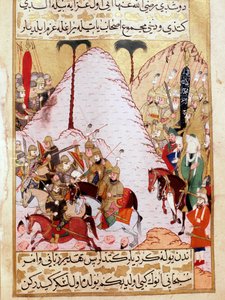 पैगंबर मुहम्मद (मुहम्मद या मुहम्मद) (570-632) (चेहरा ढंका हुआ) 18वीं शताब्दी के मक्का तुर्की लघु की घेराबंदी के दौरान टोपकापी पैलेस इस्तांबुल तुर्की द्वारा तुर्की स्कूल