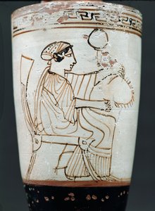 अटारी सफेद जमीन lekythos एक औरत को पुष्पांजलि का चित्रण करते हुए, c.475-420 ईसा पूर्व (मिट्टी के बर्तन) द्वारा टाइम्बोस पेंटर