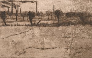 औद्योगिक संयंत्रों के साथ लैंडस्केप, 1909। द्वारा अम्बर्टो बोकोनि