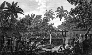 मोरेई में एक मानव बलिदान, कैप्टन कुक की मौजूदगी में, C1773, कैप्टन कुक में द्वारा अज्ञात