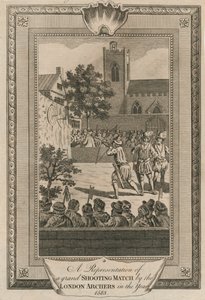 वर्ष 1583 में लंदन आर्कर्स द्वारा एक भव्य शूटिंग मैच का प्रतिनिधित्व। द्वारा अज्ञात