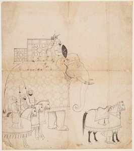 Caparisoned हाथी और घोड़े की एक ड्राइंग, सी। 1760। द्वारा अज्ञात