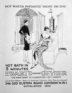 गर्म पानी के लिए एवार्ट्स गीजर के लिए विज्ञापन, 1928 द्वारा अज्ञात
