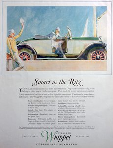 ओवरलैंड व्हिपलेट कॉलेजिएट रोडस्टर कार के लिए विज्ञापन, 1927 द्वारा अज्ञात