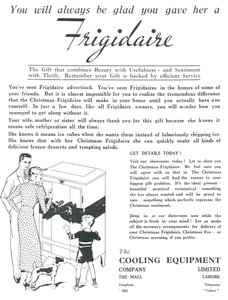 1936 में फ्रिगाइडियर फ्रिज का विज्ञापन। द्वारा अज्ञात