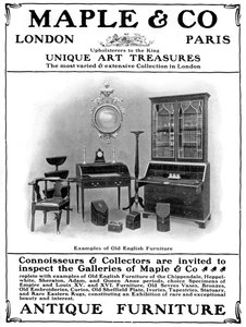 लंदन के मेपल एंड कंपनी का विज्ञापन, एंटीक फर्नीचर के विक्रेता, 1901 द्वारा अज्ञात