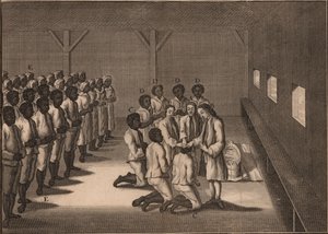 काले दासों का बपतिस्मा, 1757। द्वारा अज्ञात