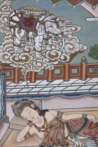 सिद्धार्थ गौतम के जन्म से पहले, उनकी मां ने एक सफेद हाथी का सपना देखा था, जो उन्हें कमल का फूल, सियोल, कोरी डू सूद भेंट कर रहा था। द्वारा अज्ञात