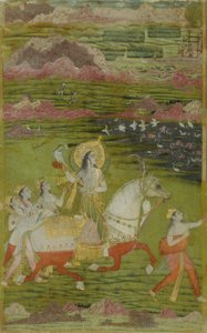 लैंडस्केप में परिचारकों के साथ चांद बीबी हॉकिंग, सीए। 1700. द्वारा अज्ञात