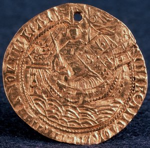 ज़ार इवान III का सिक्का कोरबेलनिक, रिवर्स: अपने जहाज पर शासक, 1471-1490 द्वारा अज्ञात