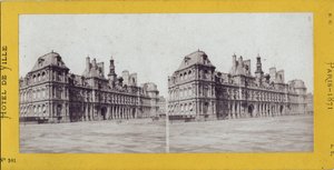 कम्यून ऑफ पेरिस (1871): टाउन हॉल का दृश्य। अनाम फोटोग्राफी। कार्डबोर्ड डिम पर प्रिंट करें। 17x7 सेमी द्वारा अज्ञात