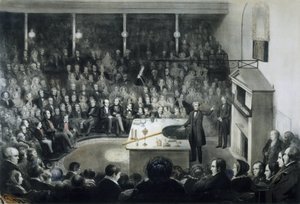 27 दिसंबर, 1855 को लंदन में रॉयल इंस्टीट्यूशन के सामने भौतिक विज्ञानी माइकल फैराडे (1791-1867) द्वारा व्याख्यान, सक्से कोबोर्ग गोथा (सक्से-कोबोर्ग-गोथा) के राजकुमार अल्बर्ट की उपस्थिति में द्वारा अज्ञात