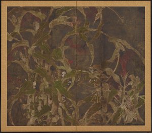 कॉक्सकॉम्ब, मक्का और सुबह की महिमा, मोमोयामा काल, 1568-1615। द्वारा अज्ञात