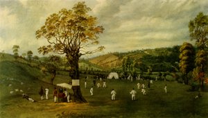 नॉटिंघम और लीसेस्टर के बीच क्रिकेट मैच, c.1829, 1947। द्वारा अज्ञात