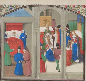 बाल्डविन IV की मृत्यु। लुसिगन के लड़के का राज्याभिषेक। 1460 के दशक में विलियम ऑफ टायर द्वारा हिस्टोरिया से लघु द्वारा अज्ञात