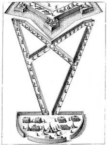 एक घिरे किले के बाहर एक अतिक्रमण के लिए डिजाइन, 1617-1619 द्वारा अज्ञात