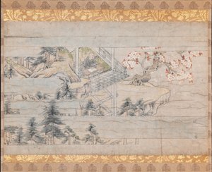 एक शरद ऋतु की रात के लिए एक लंबी कहानी से स्क्रॉल से अलग अनुभाग ... ca. 1400। द्वारा अज्ञात