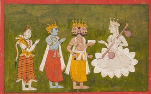 ब्रह्मा, विष्णु और शिव द्वारा पूजनीय देवी, c1710 द्वारा अज्ञात