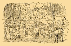 1851 में ऑस्ट्रेलिया में सोने के लिए खुदाई और धुलाई, c1930। द्वारा अज्ञात