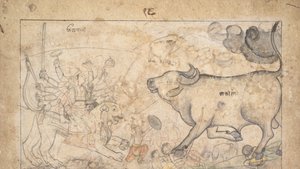 Durga Confronts the Buffalo Demon Mahisha: Scene from the Devi Mahatmya, ca. 1780.  द्वारा अज्ञात
