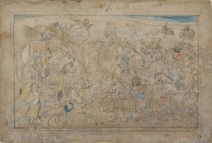 Durga, Kali, and Five Matrikas Battle the Daitya Army of the Demon Shumbha..., ca. 1780.  द्वारा अज्ञात