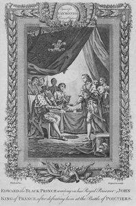 एडवर्ड द ब्लैक प्रिंस अपने शाही कैदी जॉन, फ्रांस के राजा, c1787 की प्रतीक्षा कर रहे थे द्वारा अज्ञात
