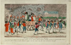 25 जून, 1791 को स्ट्रासबर्ग, 1791 में क्लिंगलिन, हेमैन और बोउली का पुतला दहन। द्वारा अज्ञात