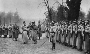 ऑस्ट्रिया के सम्राट कार्ल I, 1917 के विश्व युद्ध में सेना मुख्यालय में कैसर विल्हेम II का दौरा करते हैं द्वारा अज्ञात