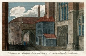 मोंटेग्यू क्लोज़, और सेंट सेवियर्स चर्च, साउथवार्क, लंदन, 1814 का हिस्सा द्वारा अज्ञात