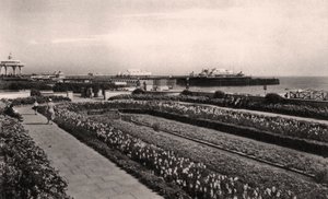 पुष्प उद्यान और वेस्ट पियर, ब्राइटन, ससेक्स, 1938 द्वारा अज्ञात