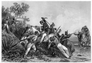 भगोड़े ब्रिटिश अधिकारियों और उनके परिवारों ने 1857 के विद्रोहियों पर हमला किया द्वारा अज्ञात
