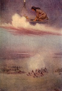 नीचे की ओर देखते हुए, उसने 1914 में ब्लैकफ़ीट का शिविर देखा। द्वारा अज्ञात