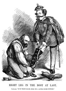 Giuseppe Garibaldi ने विक्टर इमैनुएल II को इटली के बूट पर खड़ा करने में मदद की, 1860 द्वारा अज्ञात