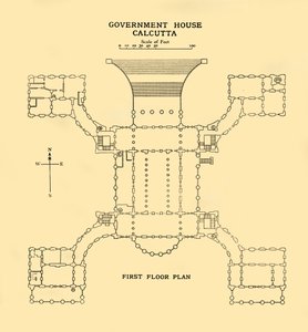 गवर्नमेंट हाउस कलकत्ता - फर्स्ट फ्लोर प्लान, 1925। द्वारा अज्ञात