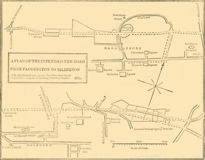 इस्लिंगटन से एजवेयर रोड, 1755, सी 1876 तक नई सड़क का ग्राउंड प्लान। द्वारा अज्ञात