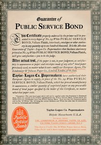 सार्वजनिक सेवा बॉन्ड की गारंटी - टेलर-लोगन कं पपरमेकर्स विज्ञापन, 1919 द्वारा अज्ञात