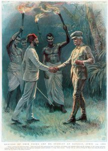 हेनरी मॉर्टन स्टेनली, वेल्श पत्रकार और खोजकर्ता, 29 अप्रैल 1888 को कवाली में एमिन पाशा से मिलते हुए द्वारा अज्ञात