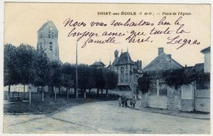 Ile de France, Essonne (91), Soisy sur Ecole (Soisy-sur-Ecole): Place de l'Eglise - पोस्टकार्ड देर से 19वीं-शुरुआत 20वीं सदी द्वारा अज्ञात