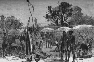 तुगेला नदी पर एक ज़ूली क्राल का इंटीरियर, c1880 द्वारा अज्ञात