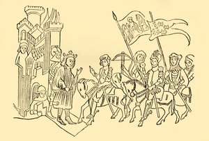 जोन ऑफ आर्क फ्रांसीसी राजा के दरबार में आता है, c1930। द्वारा अज्ञात