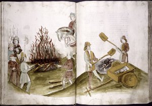 जॉन हुस को 6 जुलाई 1415 को जला दिया गया था और उसकी राख राइन में डाली गई थी: काउन की उलरिच रिचेंटल क्रॉनिकल, 1414-1418 द्वारा अज्ञात
