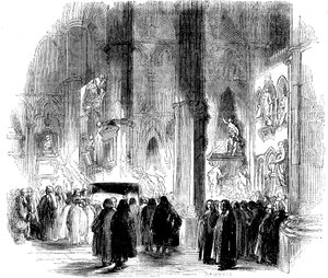 जोसेफ एडिसन ने वेस्टमिंस्टर एब्बे में 1719 c1850 में मशाल की रोशनी में अंतिम संस्कार किया द्वारा अज्ञात