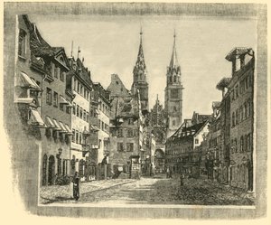 कैरोलिन-स्ट्रैसे और चर्च ऑफ़ सेंट लॉरेंस, नूर्नबर्ग, 1890। द्वारा अज्ञात