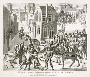 राजा रिचर्ड द्वितीय विद्रोहियों का सामना कर रहे थे, किसानों का विद्रोह, लंदन, 1381 19वीं सदी द्वारा अज्ञात