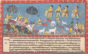 कृष्ण, बलराम, और चरवाहे ... एक बिखरे हुए भागवत पुराण से ..., 1800-1825। द्वारा अज्ञात
