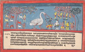 कृष्ण ने बकासुर का वध कर दिया, क्रेन दानव ..., एक विचलित भागवत पुराण से ..., 1800-1825। द्वारा अज्ञात