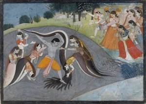 Krishna Subduing Kaliya, the Snake Demon: Folio from a Bhagavata Purana Series , ca. 1785.  द्वारा अज्ञात