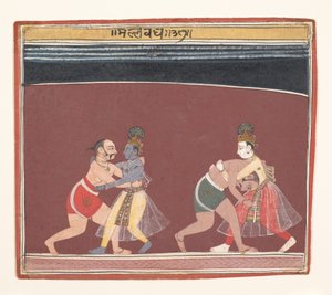 कृष्णा और बलराम ने ईविल किंग कामस रेसलर्स से लड़ाई ..., ca. 1650। द्वारा अज्ञात