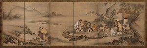 लैंडस्केप: बैम्बू ग्रोव के सात ऋषि, मोमोयामा काल, 1568-1615। द्वारा अज्ञात
